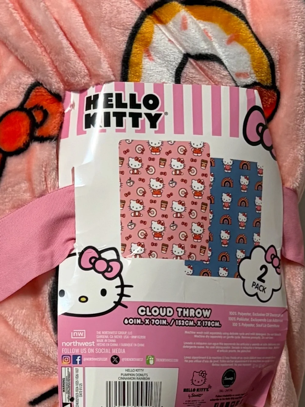 Hello Kitty Plush Throw Blanket Set Pumpkin Donuts & Cinnamon Rainbow